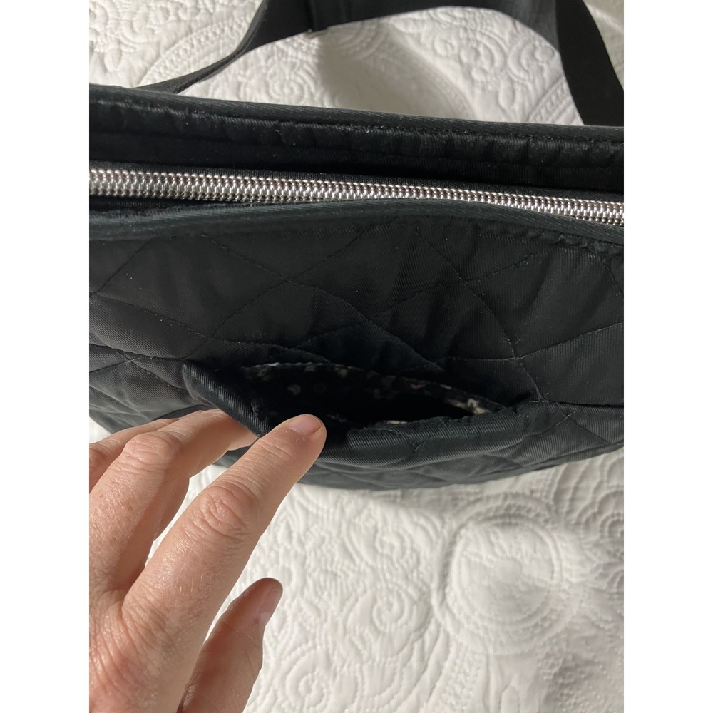 Vera Bradley Black Quilted Crossbody Bag Adjustable Strap Zipper Floral Lining - Picture 7 of 9